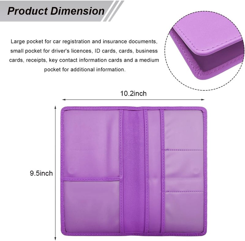 Wevdn Car Registration and Insurance Holder, PU Leather Vehicle Glove Box Organizer with Magnetic Shut, Wallet Case for Insurance Card Driver License Document, Car Accessories (Purple, Matte) - Image 2
